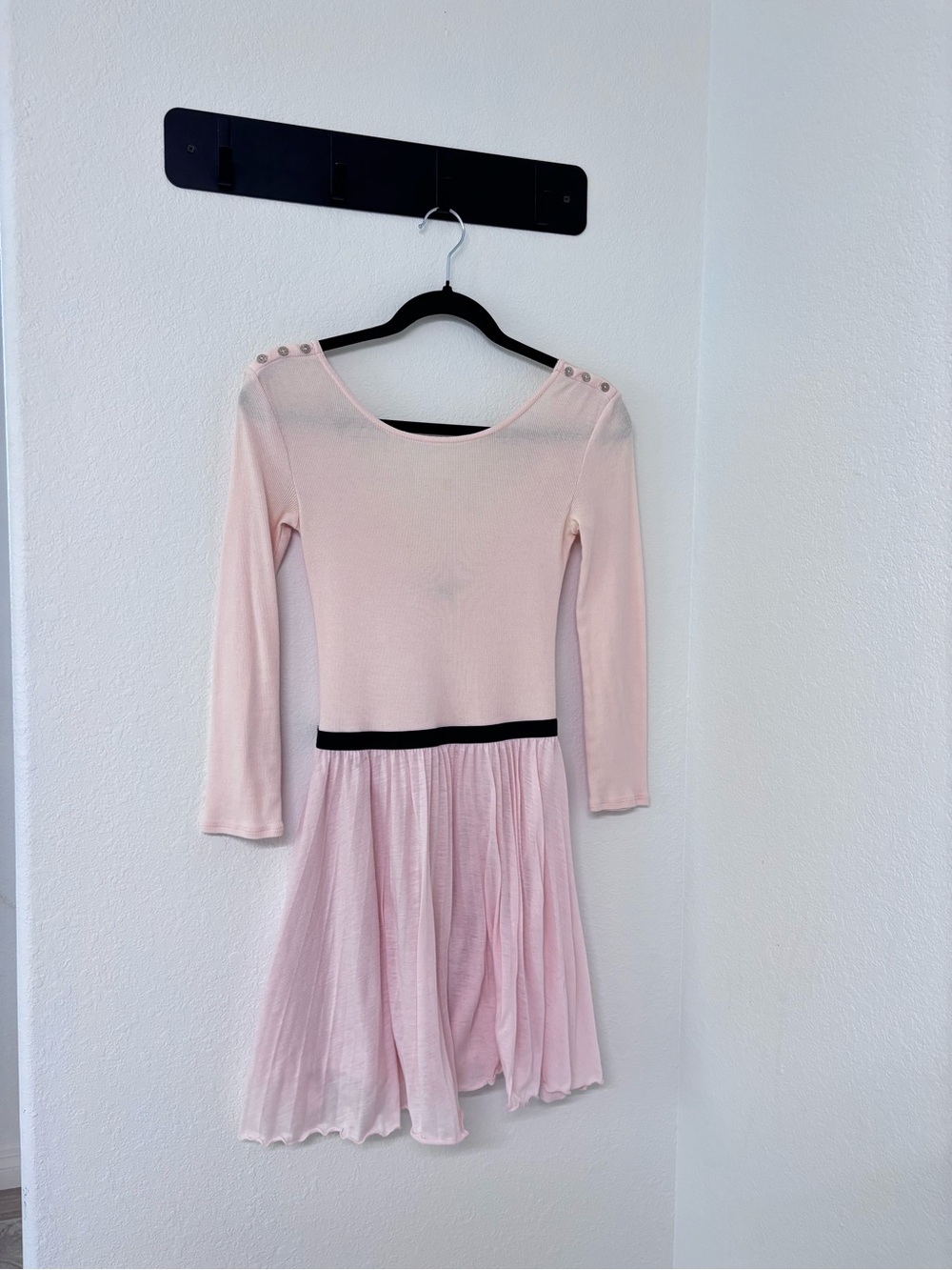 Armani Exchange Women' Light Pink Long-Sleeve Dress with Black Waistband